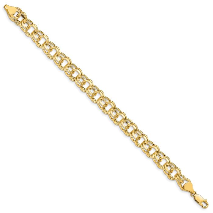 14K Solid Yellow Gold Lite 8.5mm Double Link Chain Charm Bracelet