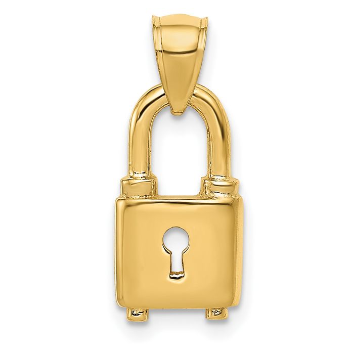 14K Solid Yellow Gold Lock Necklace - Picture 11 of 12