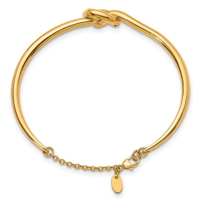 14K Solid Yellow Gold Love Knot Chain Cuff Charm Bracelet