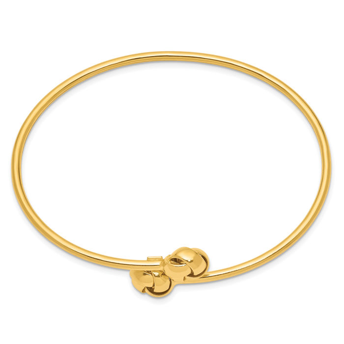 14K Solid Yellow Gold Love Knot Flexible Bangle Charm Bracelet