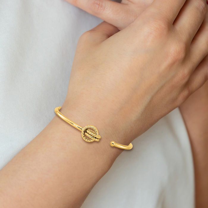 14K Solid Yellow Gold Love Knot Bangle Bracelet