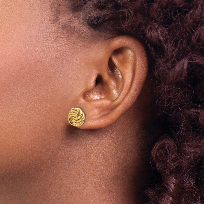 14K Solid Yellow Gold Twisted Love Knot Symbol Stud Earrings