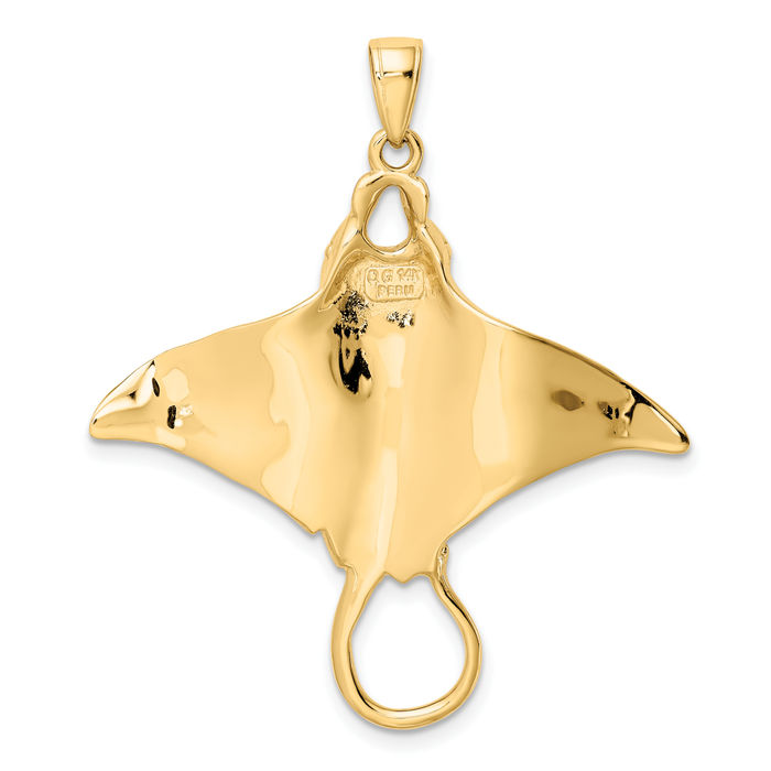 14K Solid Yellow Gold Manta Ray Necklace Chain Pendant Charm