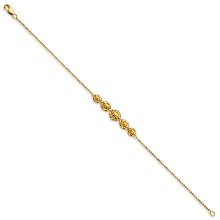 14K Solid Yellow Gold Marquise Orange Citrine Chain Gemstone Tennis Bracelet