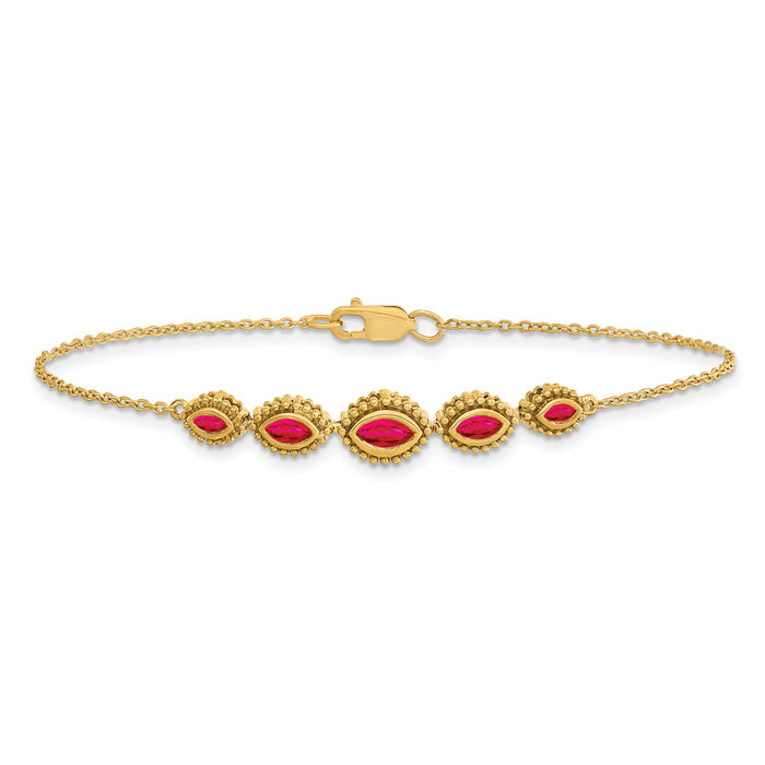 14K Solid Yellow Gold Marquise Ruby Tennis Bracelet - Picture 11 of 12