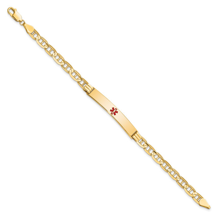 14K Solid Yellow Gold Medical Alert Anchor Mariner Link Chain Name Bar Identification ID Bracelet