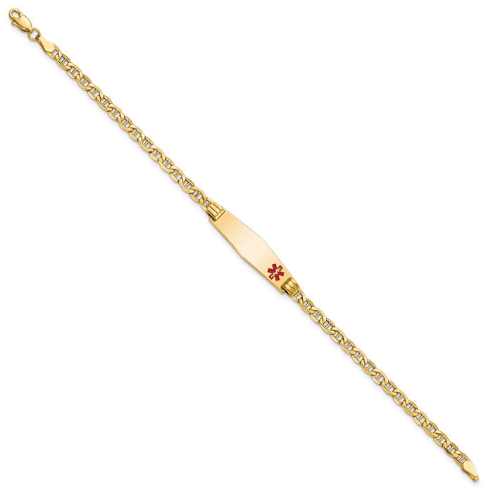 14K Solid Yellow Gold Medical Alert Anchor Mariner Link Chain Name Bar Identification ID Bracelet