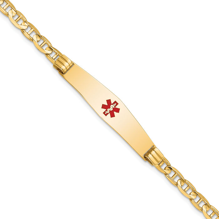 14K Solid Yellow Gold Medical Alert Anchor Mariner Link Name Bar Identification ID Bracelet