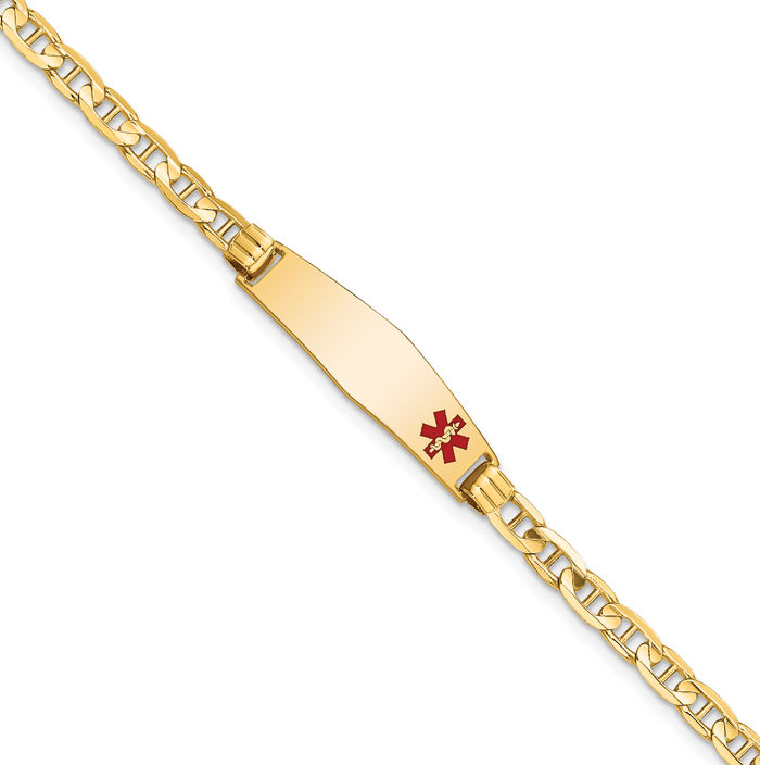 14K Solid Yellow Gold Medical Alert Anchor Mariner Link Name Bar Identification ID Bracelet