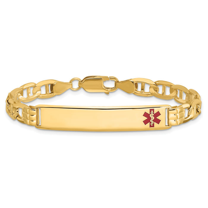 14K Solid Yellow Gold Medical Alert Anchor Mariner Link Name Bar Identification ID Bracelet