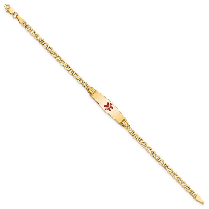 14K Solid Yellow Gold Medical Alert Anchor Mariner Link Chain Name Bar Identification ID Bracelet