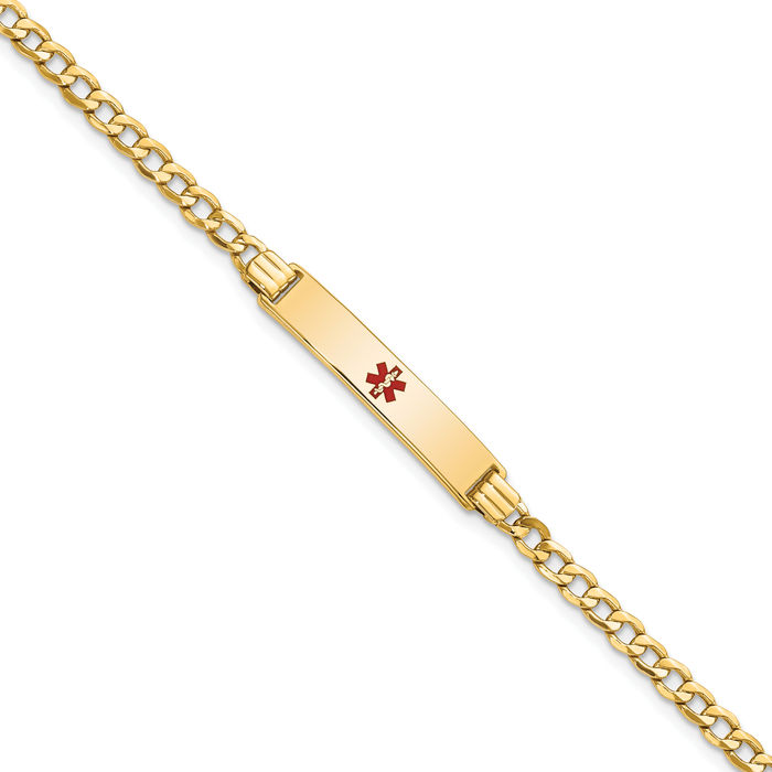 14K Solid Yellow Gold Medical Alert Cuban Name Bar Identification ID Bracelet