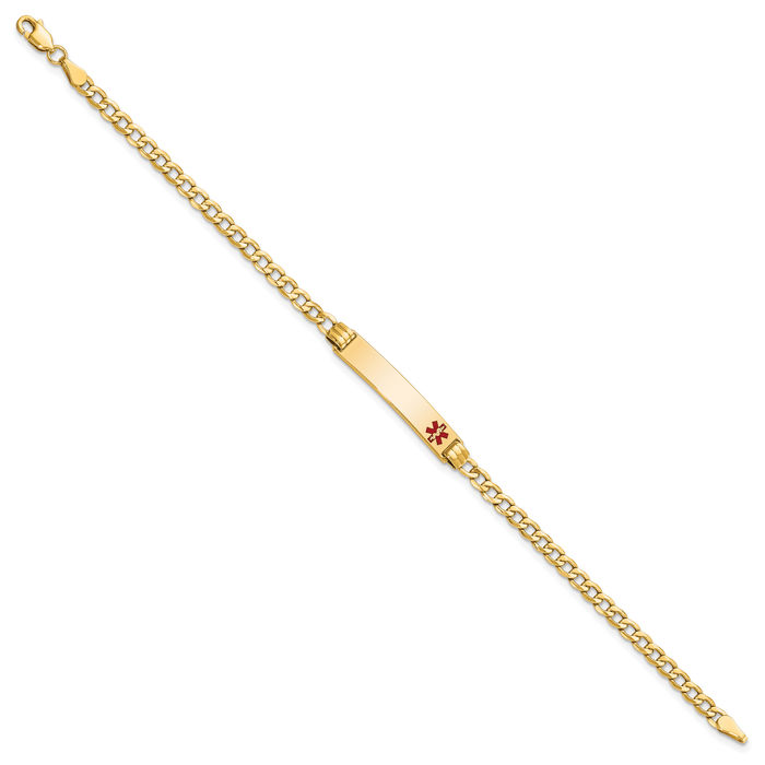14K Solid Yellow Gold Medical Alert Cuban Link Name Bar Identification ID Bracelet