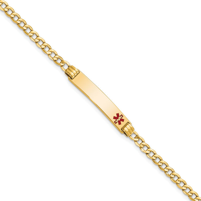 14K Solid Yellow Gold Medical Alert Cuban Link Name Bar Identification ID Bracelet