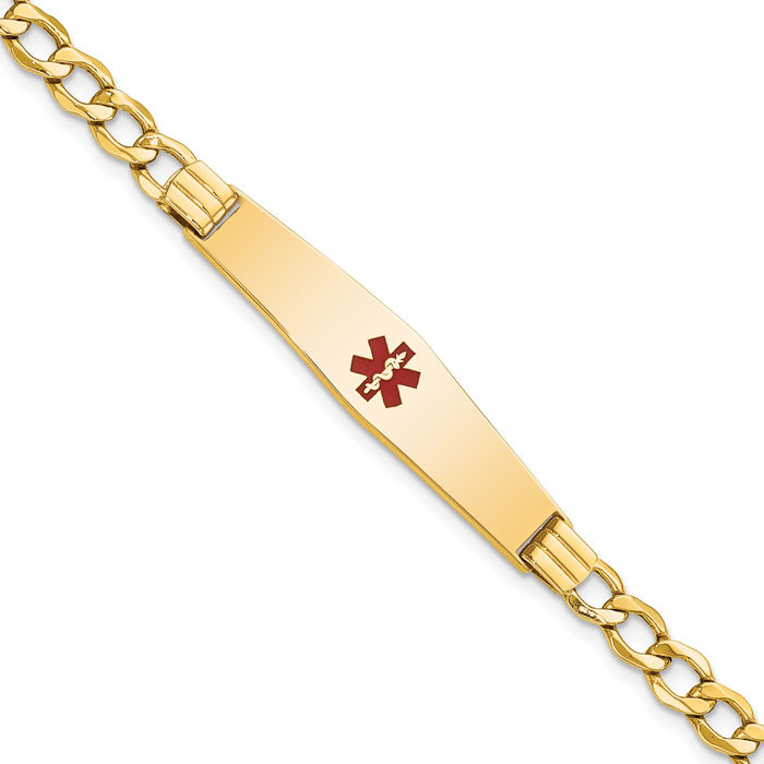 14K Solid Yellow Gold Medical Alert Curb Link Name Bar Identification ID Bracelet