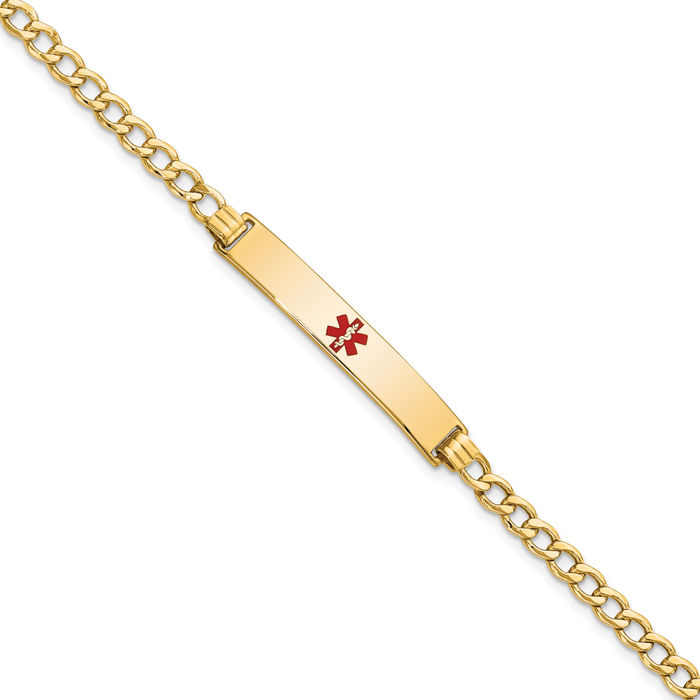 14K Solid Yellow Gold Medical Alert Curb Link Name Bar Identification ID Bracelet