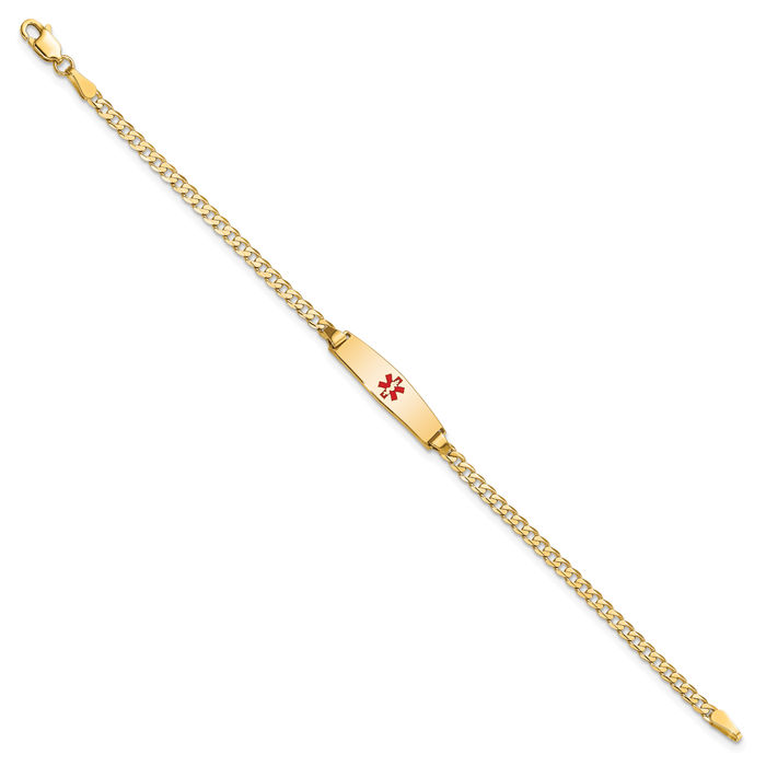 14K Solid Yellow Gold Medical Alert Curb Link Name Bar Identification ID Bracelet