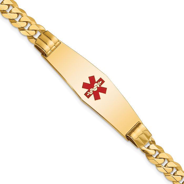 14K Solid Yellow Gold Medical Alert Curb Link Name Bar Identification ID Bracelet