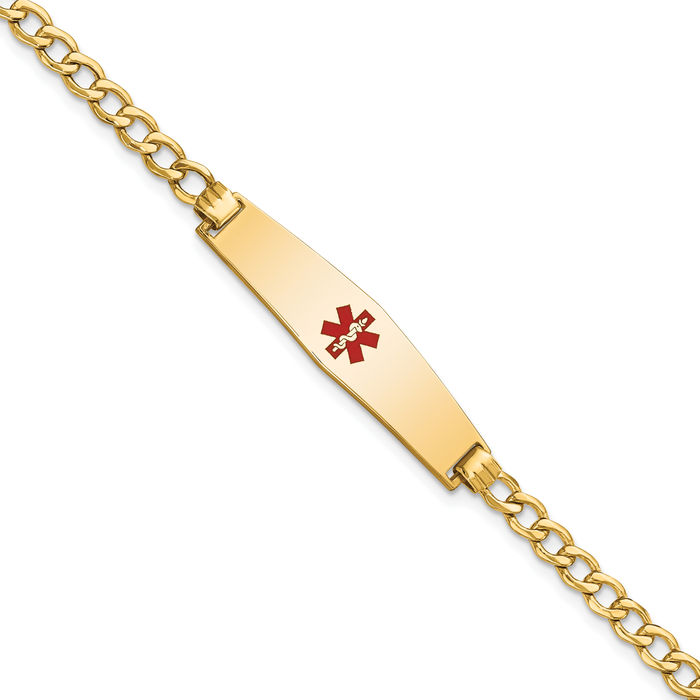 14K Solid Yellow Gold Medical Alert Curb Link Name Bar Identification ID Bracelet