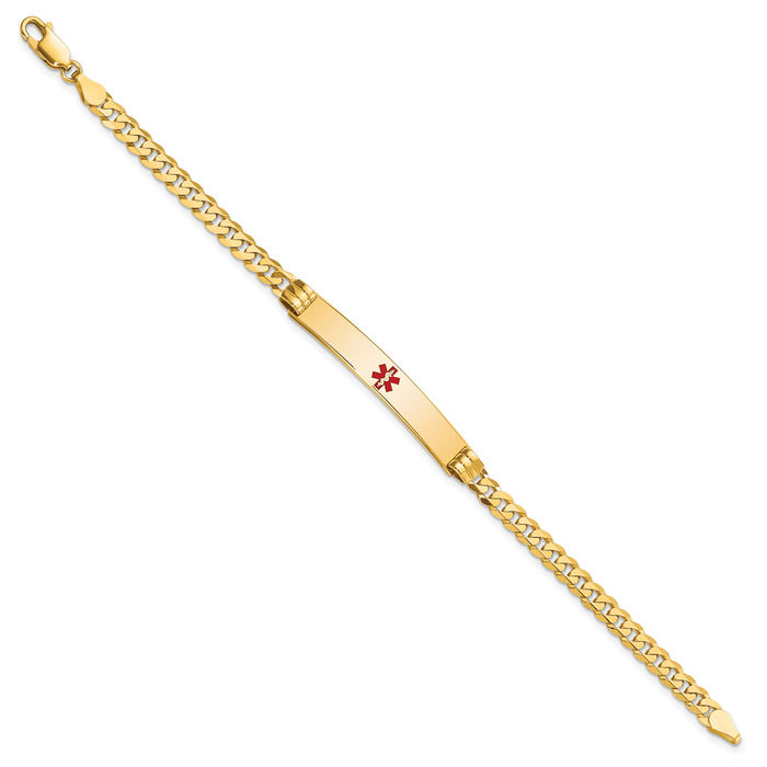 14K Solid Yellow Gold Medical Alert Curb Link Name Bar Identification ID Bracelet