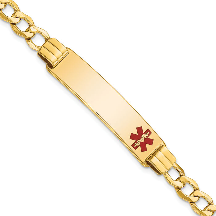 14K Solid Yellow Gold Medical Alert Curb Link Name Bar Identification ID Bracelet