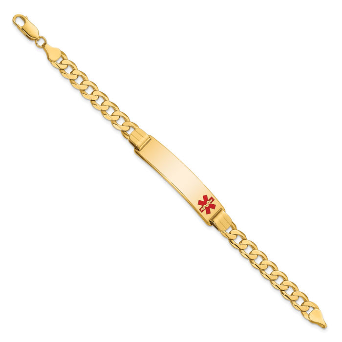 14K Solid Yellow Gold Medical Alert Curb Link Name Bar Identification ID Bracelet