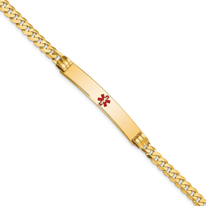 14K Solid Yellow Gold Medical Alert Curb Link Name Bar Identification ID Bracelet