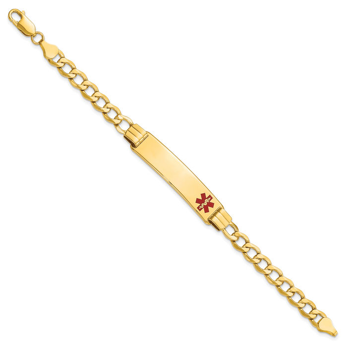 14K Solid Yellow Gold Medical Alert Curb Link Name Bar Identification ID Bracelet