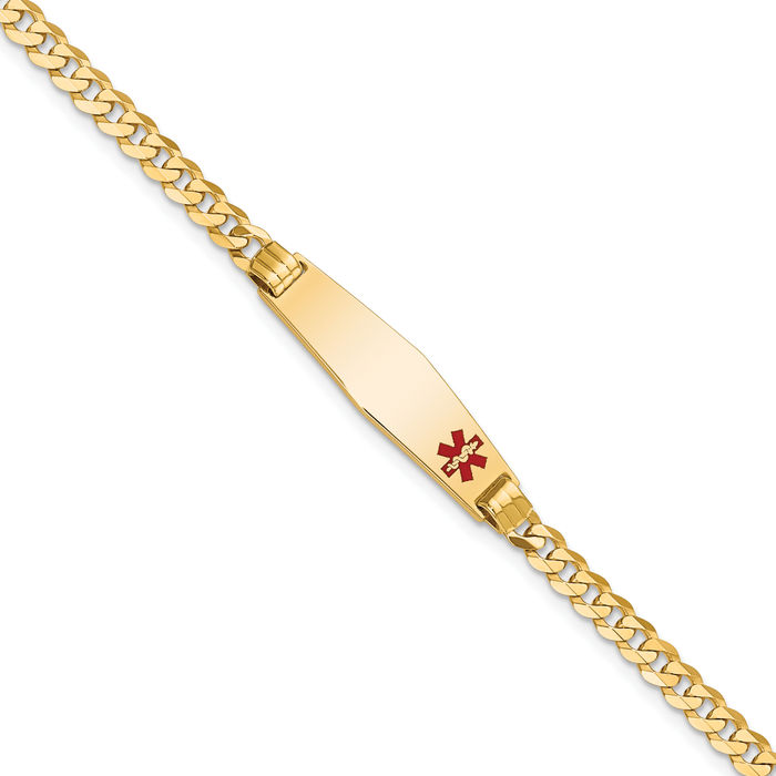 14K Solid Yellow Gold Medical Alert Curb Link Name Bar Identification ID Bracelet