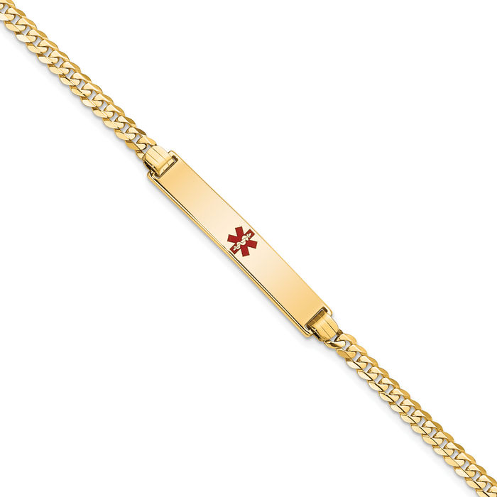 14K Solid Yellow Gold Medical Alert Curb Link Name Bar Identification ID Bracelet