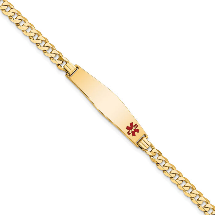 14K Solid Yellow Gold Medical Alert Curb Link Name Bar Identification ID Bracelet