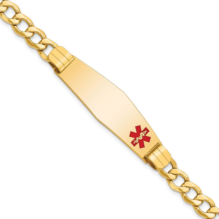 14K Solid Yellow Gold Medical Alert Curb Link Name Bar Identification ID Bracelet