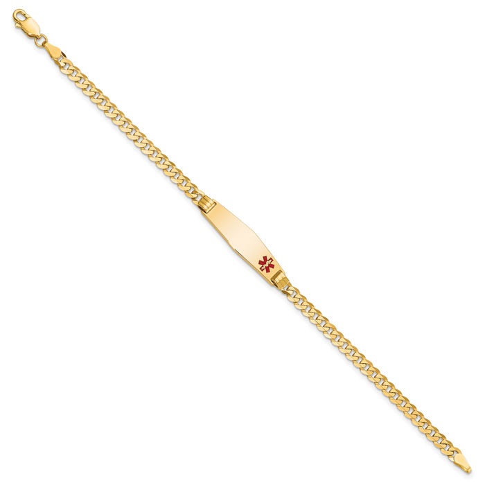 14K Solid Yellow Gold Medical Alert Curb Link Name Bar Identification ID Bracelet