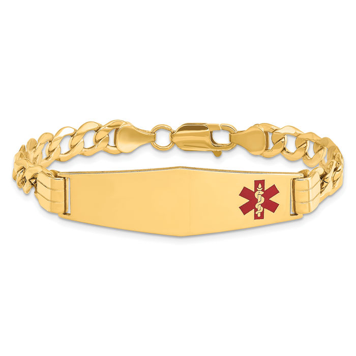 14K Solid Yellow Gold Medical Alert Curb Link ID Bracelet eBay