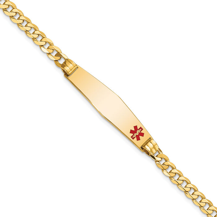 14K Solid Yellow Gold Medical Alert Curb Link Name Bar Identification ID Bracelet