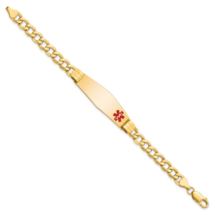 14K Solid Yellow Gold Medical Alert Curb Link Name Bar Identification ID Bracelet