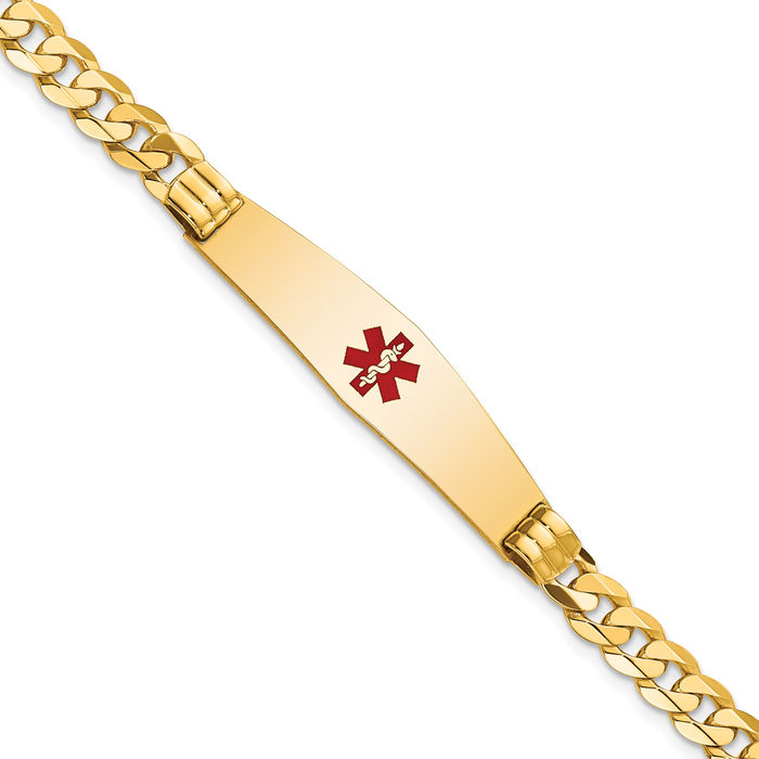 14K Solid Yellow Gold Medical Alert Curb Link Name Bar Identification ID Bracelet