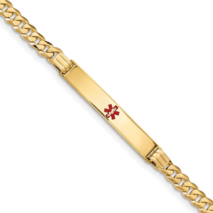 14K Solid Yellow Gold Medical Alert Curb Link Name Bar Identification ID Bracelet