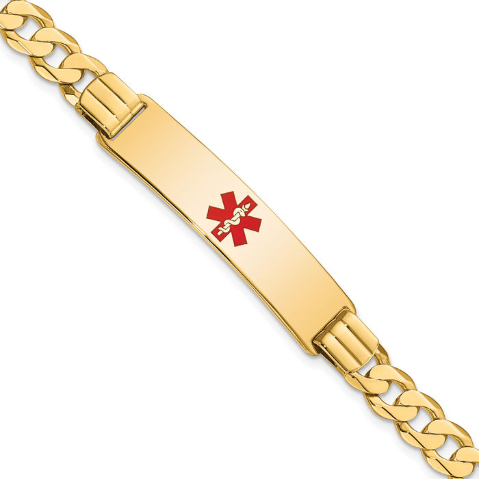 14K Solid Yellow Gold Medical Alert Curb Link Name Bar Identification ID Bracelet