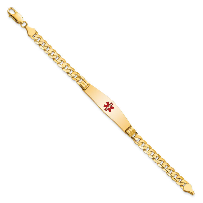 14K Solid Yellow Gold Medical Alert Curb Link Name Bar Identification ID Bracelet