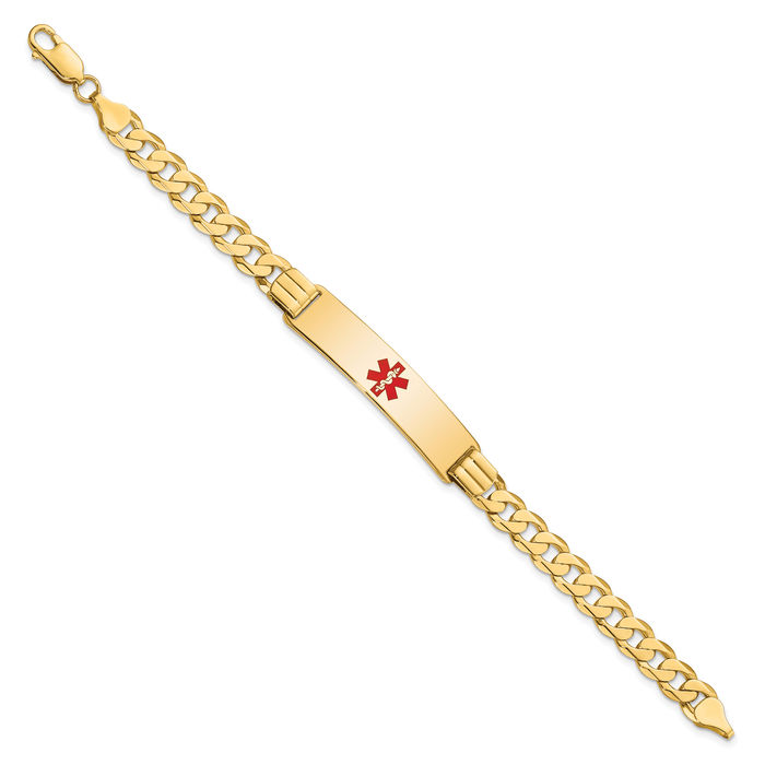 14K Solid Yellow Gold Medical Alert Curb Link Name Bar Identification ID Bracelet