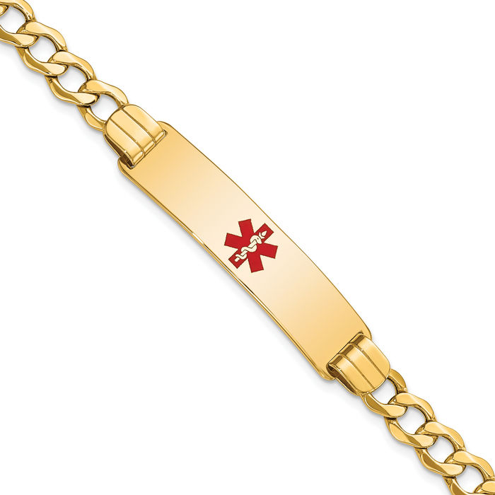 14K Solid Yellow Gold Medical Alert Curb Link Name Bar Identification ID Bracelet