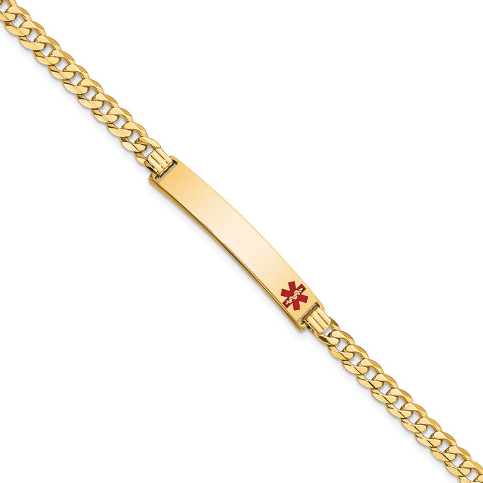 14K Solid Yellow Gold Medical Alert Curb Link Name Bar Identification ID Bracelet