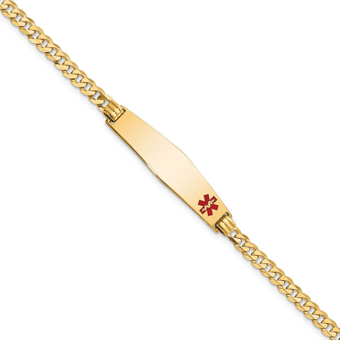 14K Solid Yellow Gold Medical Alert Curb Link Name Bar Identification ID Bracelet