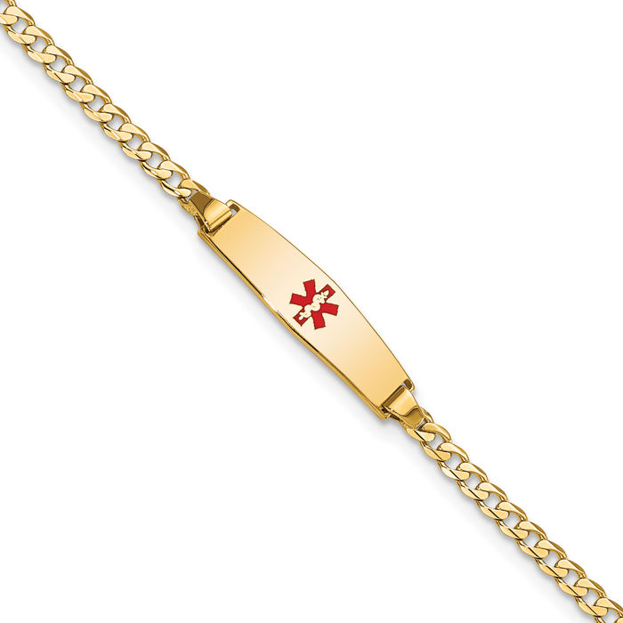 14K Solid Yellow Gold Medical Alert Curb Link Name Bar Identification ID Bracelet