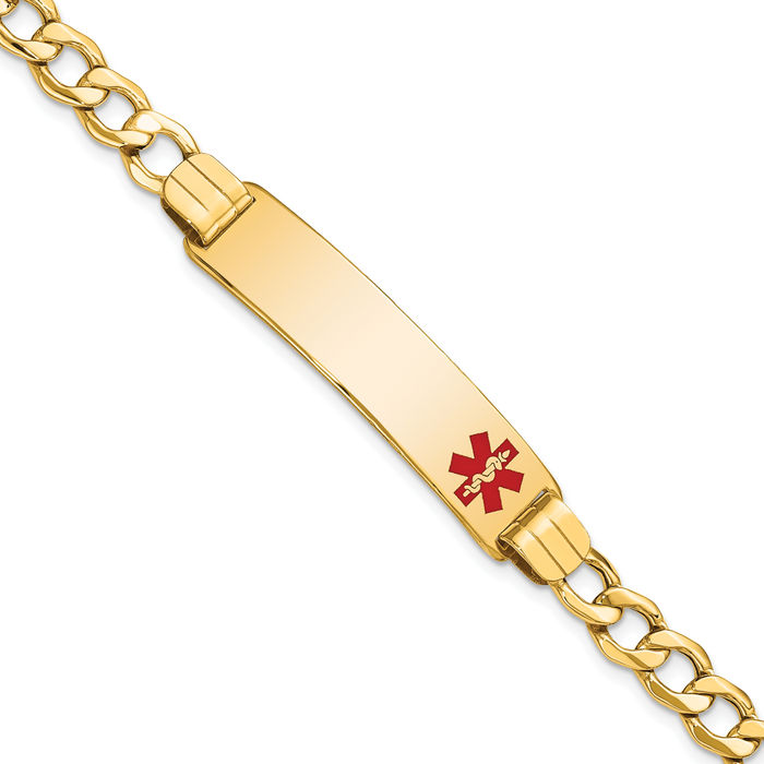 14K Solid Yellow Gold Medical Alert Curb Link Name Bar Identification ID Bracelet