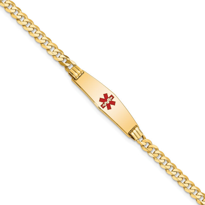 14K Solid Yellow Gold Medical Alert Curb Link Name Bar Identification ID Bracelet