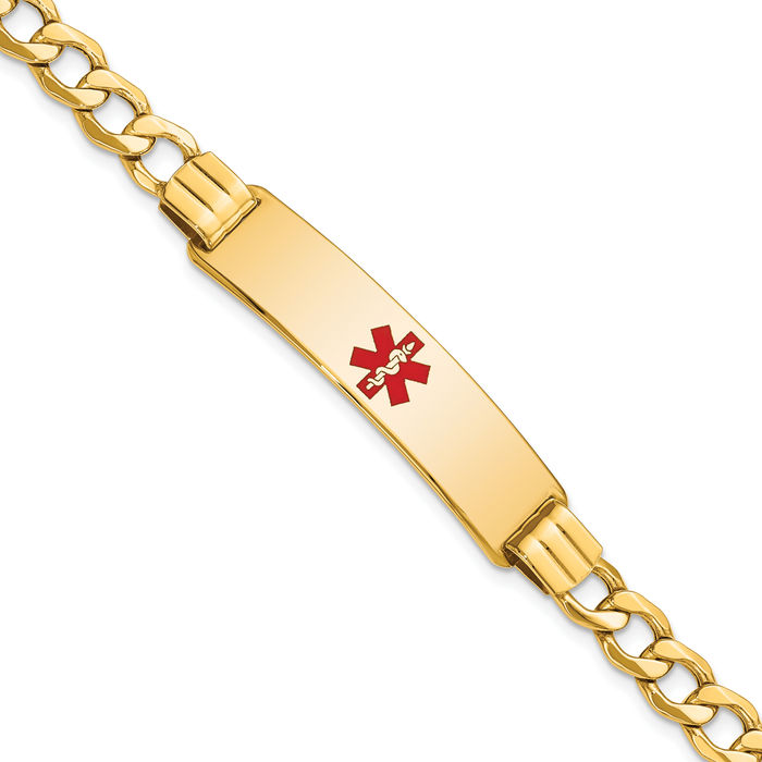 14K Solid Yellow Gold Medical Alert Curb Link Name Bar Identification ID Bracelet