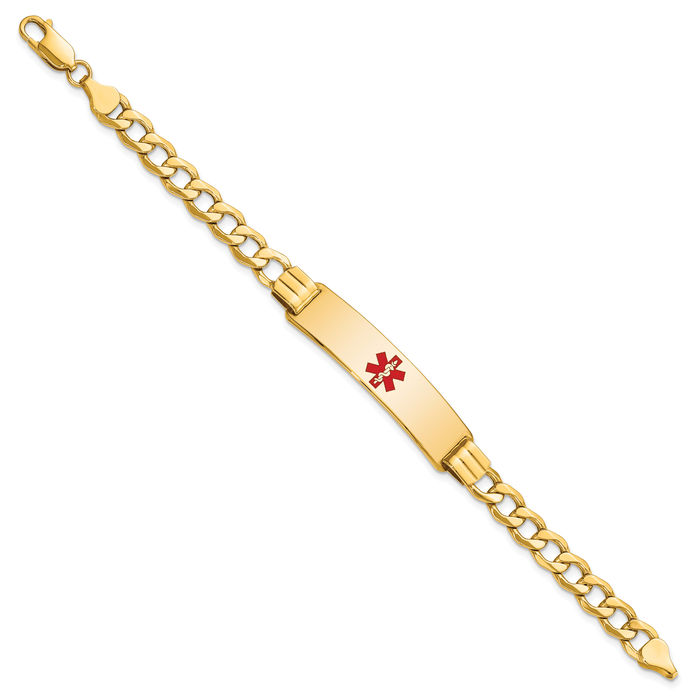 14K Solid Yellow Gold Medical Alert Curb Link Name Bar Identification ID Bracelet