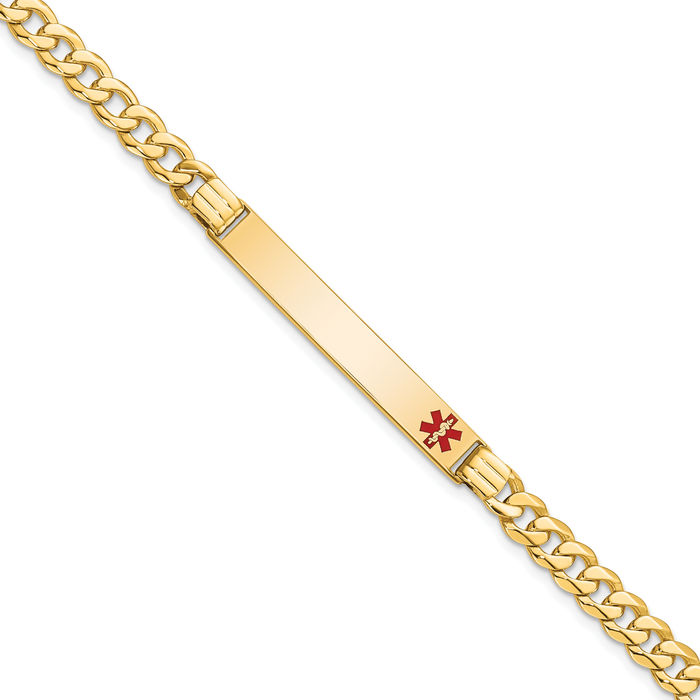 14K Solid Yellow Gold Medical Alert Curb Link Name Bar Identification ID Bracelet